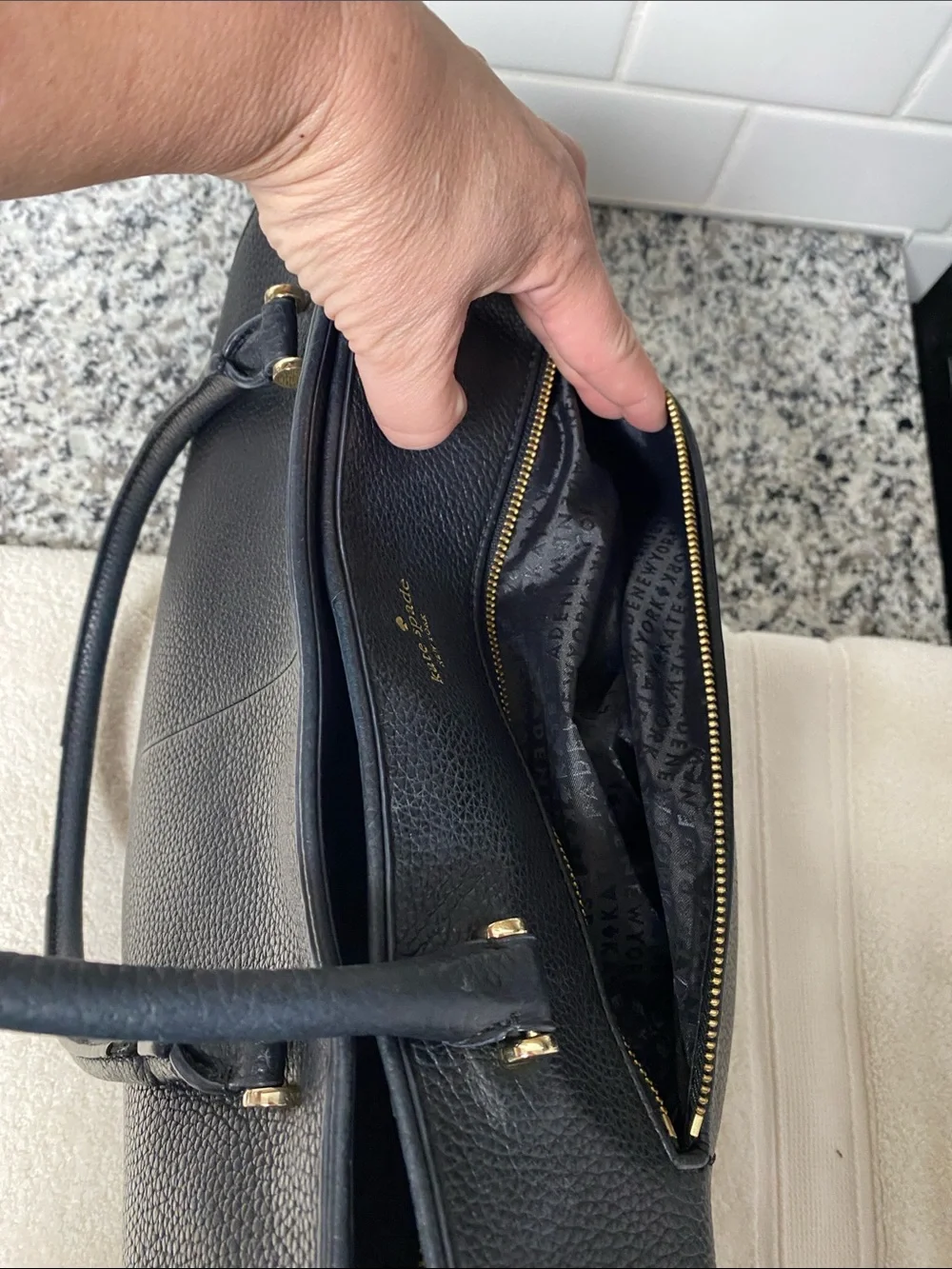kate spade Black Pebbled Leather Satchel with Tassel and Front Zip